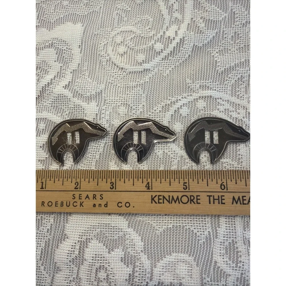 3 Vintage Southwest Style Stamped Metal Medicine Bear Conchos Supply Lot Tribal